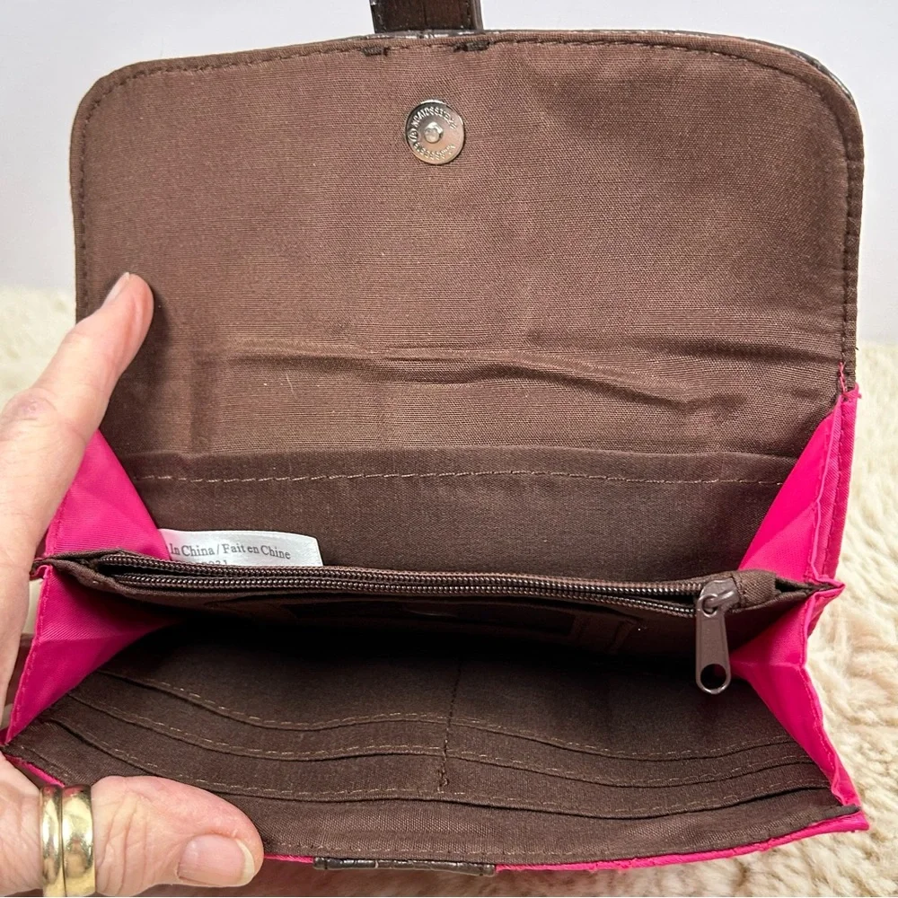 Pink‎ Quilted Clutch with Brown Trim